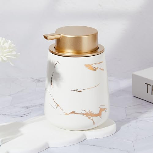 Ceramic Foam Hand Soap Dispenser Refillable Liquid Hand Soap Dispenser for Bathroom Kitchen Dish Soap Dispenser with Pump (White)