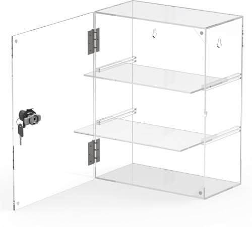 Vitrina acrílica con llave de bloqueo extraíble de 3 niveles transparente con estantes de bloqueo, vitrina de exhibición para figuras coleccionables, almacenamiento seguro (11.8 x 5.9 x 15.7 pulgadas)