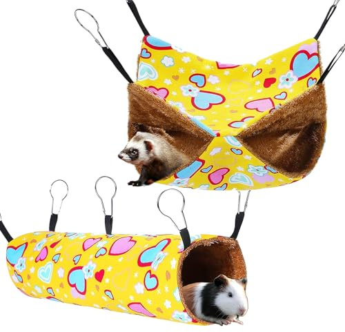 2 Piezas Hamaca para Animales Pequeños, Hamacas para Cobayas, Túnel para Cobayas, Hamaca Hamster, para Jaulas de Mascotas, Hurones, Ardillas, Conejillos de Indias para Jugar y Dormir
