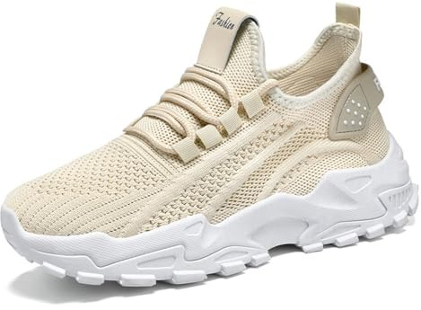 Baskets Respirantes pour Femmes, Chaussures de Tennis Respirant pour Le Sport et la Salle de Sports, Maille Respirante Plateforme antidérapante pour Chaussures de Sports et de Loisirs (Beige,42)