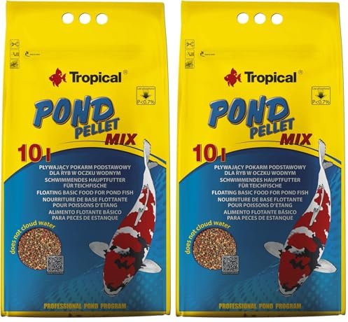Pond Pellet Mix 10L / 1300g - Alimento Flotante básico para Peces de Estanque, bajo Contenido en fósforo no favorece la proliferación de Algas (Paquete de 2)
