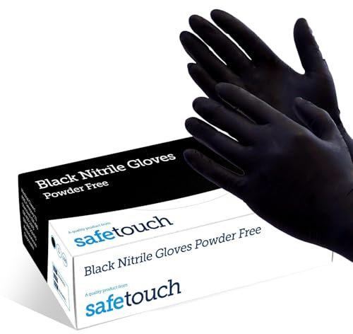 Gants en nitrile Just Health | Sans poudre, sans latex, ambidextres, jetables, souples et durables | Usage polyvalent | Gants en nitrile noirs | 100 unités - XL