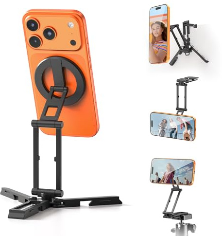 ULANZI SK29 Mini Trépied Magnétique Smartphone, Crochet Caché, Rotation à 360° Monture, Support Pliable Téléphone Portable pour MagSafe, Selfie Stick Tripod en Aluminium pour iPhone 17/16/15/14/13/12