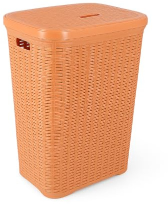 TIENDA EURASIA - Pongotodo | Cesto con Tapa | Cubo para la Colada | Capacidad: 60 Litros | Cesta para Ropa Sucia | 34 x 43 x 63 cm (Naranja)