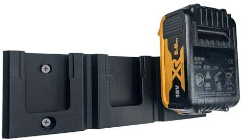 Decoralin Wall Mount Holder for DeWalt 18V Battery – Compatible with All XR & PowerStack Models – Holds 3 Batteries – Includes Screws & Wall Plugs – Eco-Friendly PLA Plastic – Made in Europe