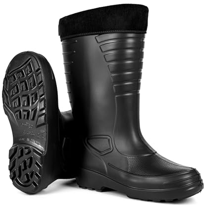 HEYO - Stivali in gomma termici da uomo, foderati, invernali, in schiuma EVA - Leggermente impermeabili, caldi, stivali da lavoro, Nero , 39 EU