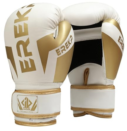 Guantes de boxeo para niños, guantes de entrenamiento para saco de boxeo, MMA, UFC, Muay Thai, karate, kickboxing (blanco (dorado), 10 onzas