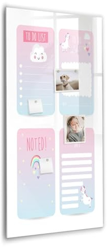 Tableau verre magnétique mural | surface lisse haute qualité pour notes et photos | livré avec aimants néodyme, feutre effaçable et éponge | élégant pour intérieur- 60x120 - Planificateur licorne