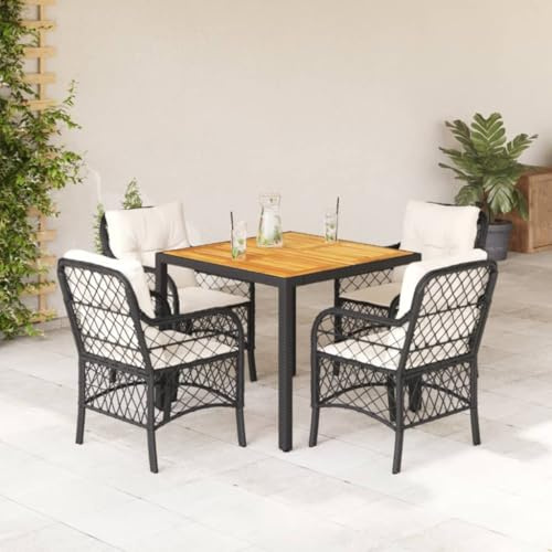 Mimdixy Muebles de terraza muebles de jardín de salón, grupo de asientos, 5 piezas, conjunto de comedor de jardín con cojín de ratán de poli negro, grupo de asientos para jardín, balcón, embalaje