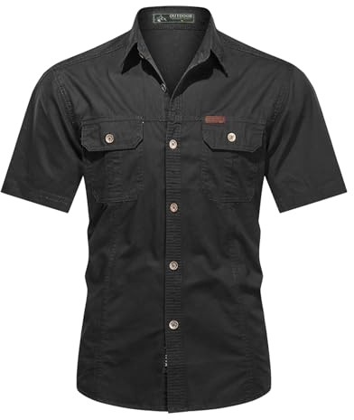 Muwodkdn Chemise Homme Manches Courtes Coton Cargo avec 2 Poches Noir XL