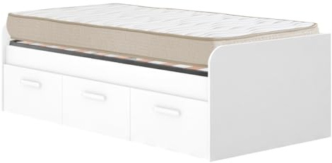 DEKIT - Pack Ahorro Juvenil Cama Mek con cajones somier Lama Ancha y colchón viscoelástico 90 x 190 cm
