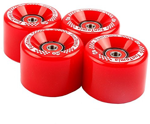 FunTomia - Lot de 4 grosses roues de skateboard ou longboard à LED - 65 x 45 mm - 80 A avecroulements et espaceurs magnétique Mach1®, dureté 80 A, 4x rote Rollen
