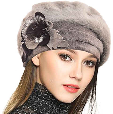 VECRY Femme Laine Béret Français Cloche Angola Robe Bonnet Calotte Chapeaux d'hiver (Kaki, Taille M)