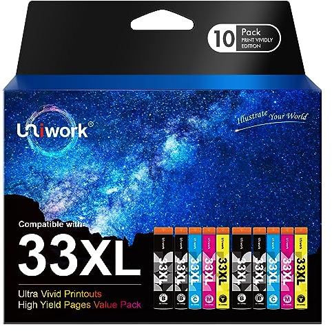Uniwork 33XL 33 XL Multipack Druckerpatronen Kompatibel für Epson 33 XL 33XL Patronen für Epson Expression Premium XP-530 XP-540 XP-7100 XP-900 XP-830 XP-630 XP-635 XP-645 XP-640 (10er-Pack)