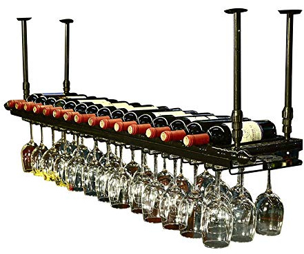 N / A Estante de Vino Del Techo LINLINZ Estantes de Vino del Techo Soportes para Copas Colgante Sostenedor del Vidrio Altura Ajustable Estante Decoración para Bares, Restaurantes, Cocinas, 2 Colores