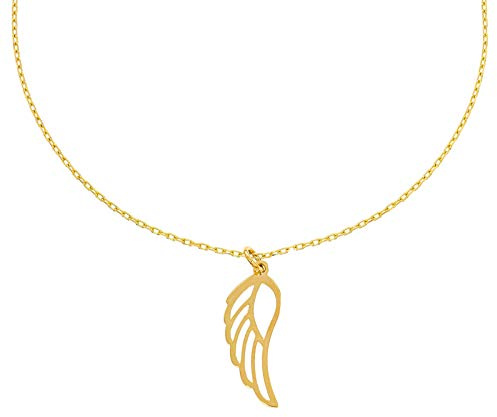 585er Gold Kette mit Engelsflügel Anhänger Zirkonia 45cm inkl. Etui Damen Engelsrufer