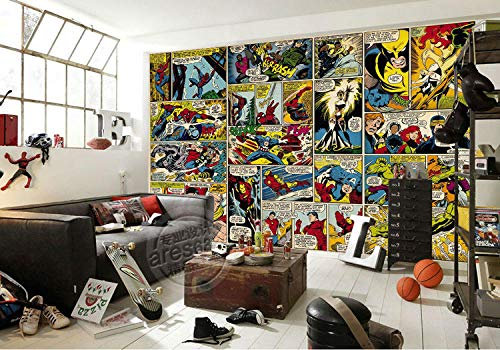 MINCOCO Marvel Comics Wallpaper Custom 3D Wall Murals Captain America Photo Wallpaper Kids Boys Room Bedroom Decor, 430x300 cm (169.3 by 118.1 in)