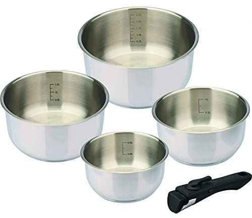 BAUMALU - Lot de 4 Casseroles Comète - Acier Inoxydable - Tous Feux dont Induction - Triple Fond Thermo Diffuseur - Manche Amovible - Intérieur Gradué - Ø14, 16, 18 et 20cm