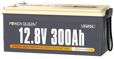 Power Queen Batterie Lithium 12V 300Ah, 3840Wh Batterie LiFePO4 Rechargeable, BMS 200A Intégré, Puissance de Sortie de 2560W, Jusqu'à 15 000+ Cycles, Convient aux Camping-Cars, Bateaux, Solaires
