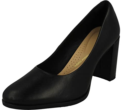 Clarks Freva85 Court Womens Black Leather, 3.5