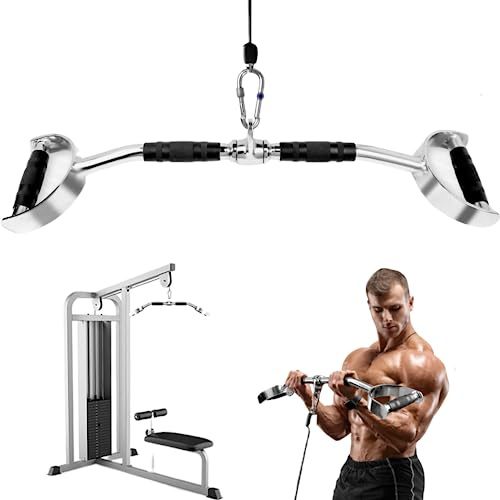 Yes4All Wide Grip LAT Pull Down Bar Attachments with D Grip Handles/Curl LAT Pulldown Attachment for Gym Equipment, Press Down Bar 27 Cable Attachment Rubber Handgrips & Revolving Hanger