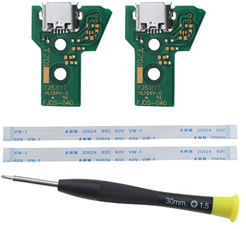 EMSea Scheda di interfaccia 2PCS JDS-040 e cavo a nastro a 12 pin compatibile con PS4 Pro/Slim Wireless Controller sostituzione porta di ricarica Assembly