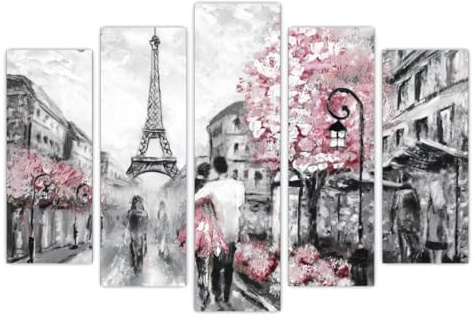 AREDE Set di 5 Stampe da Parete Quadri Moderni Decorazioni da Muro per Casa Soggiorno Camera da Letto e Cucina Illustrazione di Parigi| 120 x 80 cm | Pronto da appendere