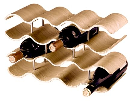 Dreiklang – be smart Weinregal Flaschenregal aus Holz für 14 Flaschen, stabil, Freistehend, modern, dekorative, Platzsparend klein & schmal, 4 Ebenen (43 x 37 x 15,7 cm)