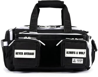 WOLFpak 20L Mini Duffle Bag for Gym & Travel | Waterproof Carry-On Weekender Bag with Shoe Compartment, Hard Bottom, and Tactical Molle System, Black w/White Accents, 20L US, Duffle