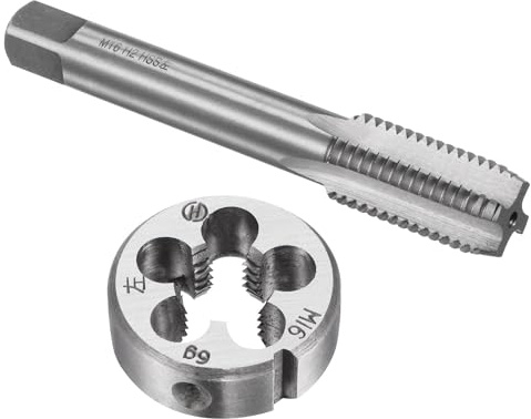 TOP-VIGOR Jeu de tarauds et filières M16 x 2 métriques à gauche avec matrice de filetage rond, kit de tarauds et filières robustes pour bricolage, réparation, coupe de filetage extérieur et intérieur