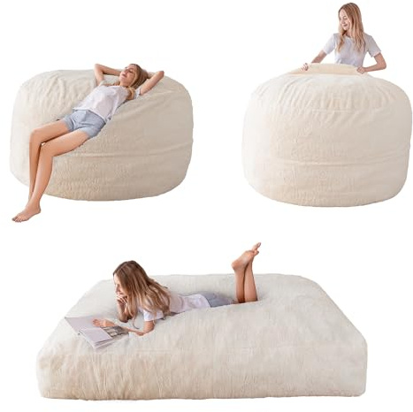 MAXYOYO Puf-Säng - Omvandlingsbar från fåtölj i sängen - skumsoffa med fluffigt foder och fluffig stoppning för vuxna, tonåringar, gäster (beige, 135 x 190 cm)