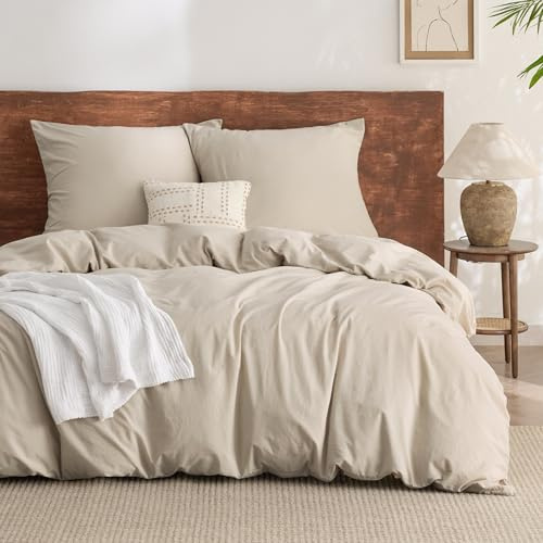 BEDSURE Ropa de cama de 220 x 240 cm, algodón de 3 piezas, funda nórdica con 2 fundas de almohada de 80 x 80 cm, textura similar al lino lavado, Öko-Tex, juego de cama con cremallera