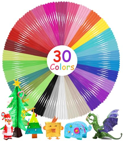 Bixury Penna 3D Filamento 1.75 mm 30 Colori da 5 m Lunghezza Totale 150 m PLA Adatto le Penne da Stampa ad Alta Temperatura