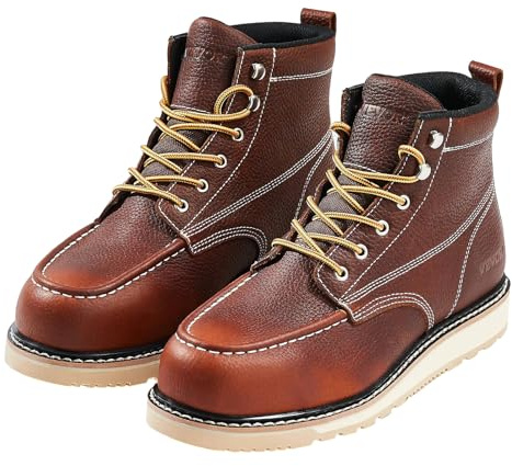 VEVOR Bottes à embout en acier, taille US 9,5, bottes de travail à bout mocassin imperméables pour hommes, antidérapantes, légères et respirantes à semelle en caoutchouc EVA, pour construction, marron