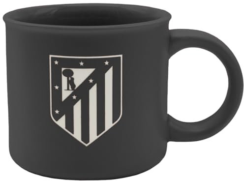 ms móvil shop Taza Jumbo Atlético de Madrid 430 ml | Diseño Oficial con Escudo Grabado | Gran Capacidad | Cerámica Resistente | Apta para Microondas y Lavavajillas | Caja de Regalo Incluida (Negro)