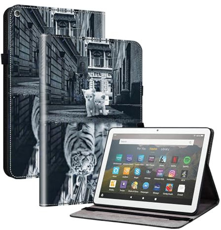 Mldjomid Custodia Protettiva Compatibile con Amazon Fire HD 8 (2018/2017/2016/2015) 8 Pollici Flip in Pelle PU Cover con Supporto e Slot per Scheda Tablet Custodia Case (Gatto e tigre)