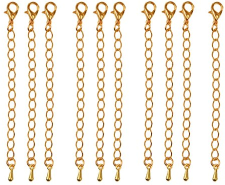 10 x 70 mm förlängningskedja med hummerlås för smyckestillverkning guld