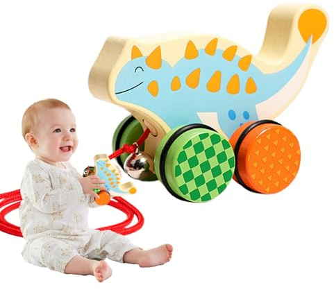 Juguetes De Cuerda para Arrastrar | Coche Dinosaurio Interactivo Que Camina,Interactivo y Tierno Juguete de Madera para Empujar - para Niños Y Niñas para Jugar En Exterior Guardería Jardín Infantil Y