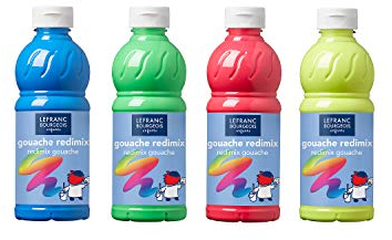 Lefranc Bourgeois Témperas para niños, Fluorescentes, 4 x 500ml