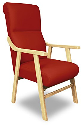 SERMAHOME Sillon butaca Boston, Estructura de Madera de Haya Color Haya. Tapizado en Polipiel Color Rojo. Sillon para Comedor | Silla geriatrica | Sillon Relax