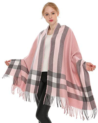 Longwu Women Soft Cashmere Wool Scarf Large Pashminas Shawl and Wrap Warm Stole Blanket Pink