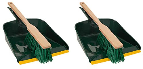 Novaliv 2X Kehrgarnitur Langstiel Outdoor Krallengarnitur 2-TLG Set Kunststoff Grün Gelb Kehrset Kehrschaufel Handfeger (Kehrgarnitur Langstiel, 2)