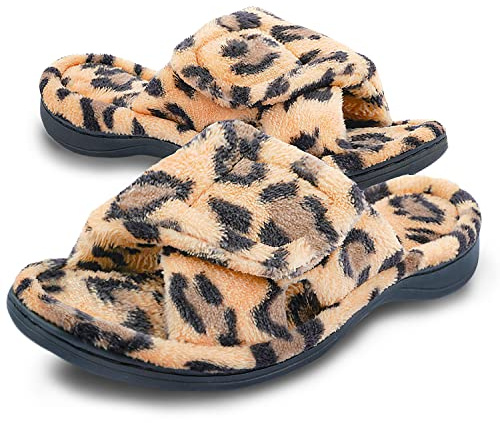 Git-up Women's Slipper with Arch Support, Memory Foam & Adjustable Hook and Loop, Open Toe Slipper for Indoor Outdoor, Diabetic Friendly, Soft Bedroom House Shoes - Size 3-10