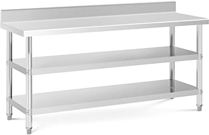 Royal Catering RCAT-180/60-SPS3SH Edelstahltisch mit Aufkantung 180 x 60 x 16.5 cm 226 kg 2 Ablagen Edelstahl-Arbeitstisch