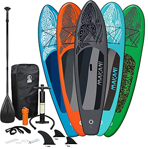 ECD Germany Aufblasbares Stand Up Paddle Board Set Makani Schwarz, 320x80x15cm, aus PVC, bis 120kg, Alu-Paddel, Komplettes Zubehör, SUP Board Paddling Board Paddelboard Surfboard Surfbrett Paddelbrett
