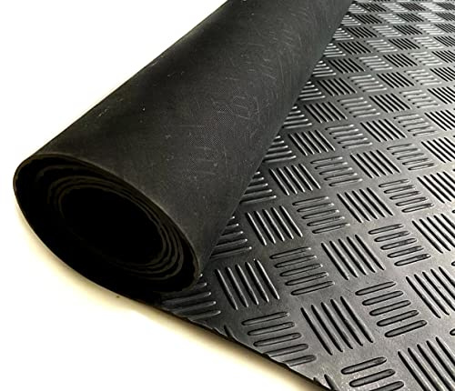 Mugar - Revestimiento Antideslizante de Caucho de 3mm Con Relieve de Cuadrados Rayados - Pavimento Checker de 1x15m o por Metro Lineal - Suelo Antideslizante (1x15m)