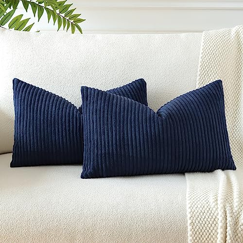 JOTOM 2er Set Cord Kissenbezüge Kissenhülle Dekorative Zierkissen Sofakissen Couchkissen Dekokissen Kissenbezug Deko Kissenhülle für Sofa Wohnzimmer 40x60cm Navy Blau