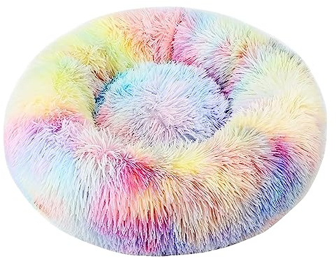 Hundsäng, lugnande kattsäng, rund plyschsäng, tvättbar, halkfri undersida, fluffig, rund husdjurssäng för små, medelstora stora hundar (L – ca 60 cm)