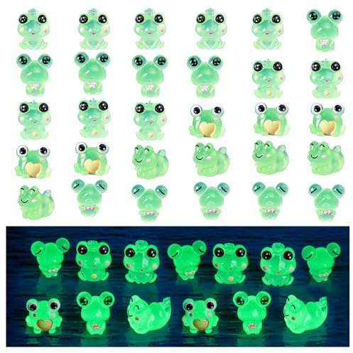 30 Stück Mini Frösche Leuchten Select Zone Mini Tiere im Dunkeln Leuchtende Miniatur Figuren Grün Kleine Frogs für Heimwerker Gartendeko, Micro Landschaft, Heimdekorationen (Frosch) s