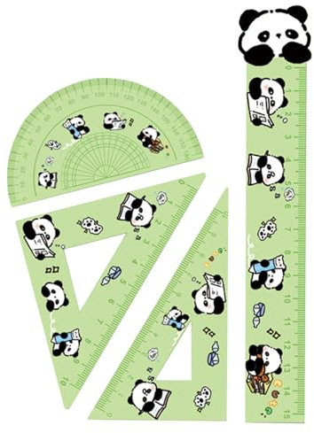 Set di 4 righelli a forma di panda, 15 cm, in acrilico, righello dritto, triangolare, righello, goniometro, strumento per matematica, geometria, scuola, ufficio (simpatico panda carino)